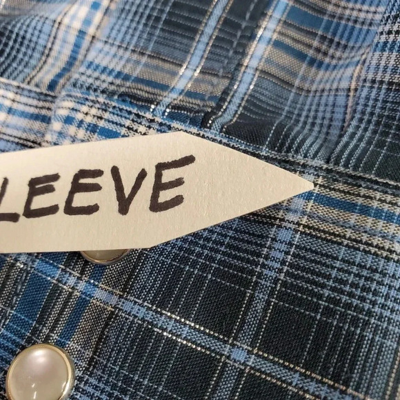 Ely Cattleman Western Shirt Large Blue Silver Plaid Pearl Cowboy Rodeo Dance - Picture 13 of 14